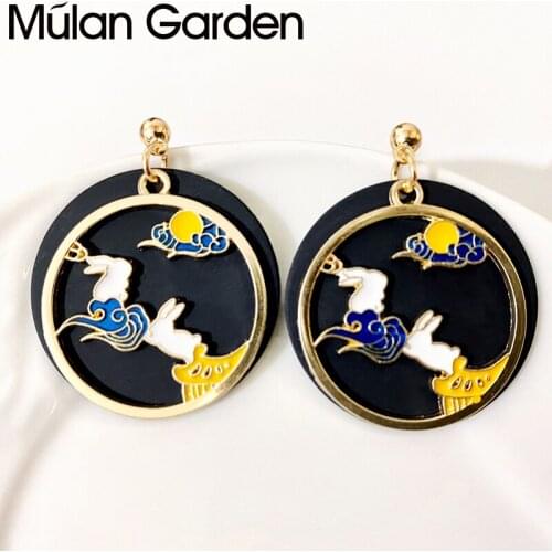 Easter Cute Bunny Rabbit Alloy Dangle Earrings for Women Girl Easter Gift Jewelry Japanese Style Black Round Alloy Earrings