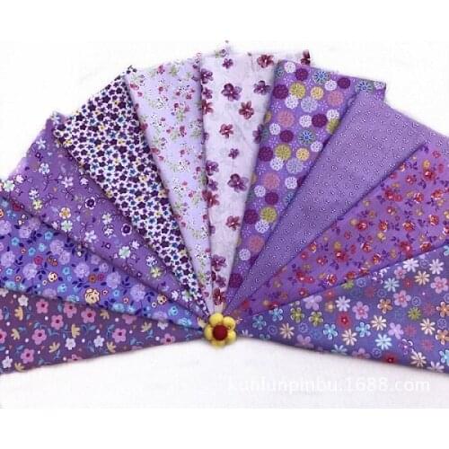 Mixed 10design purple flower Printed Cotton Fabric for Handmade Sewing Patchwork Curtain Needlework DIY craft 20*30cm Wh