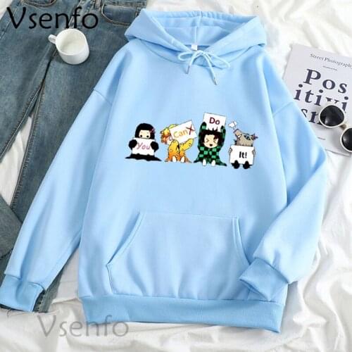 Kimetu No Yaiba Anime Sweatshirt Women Vintage Clothes Harajuku Pullover Hooded Sweatshirt Japanese Manga Streetwear Aesthetic