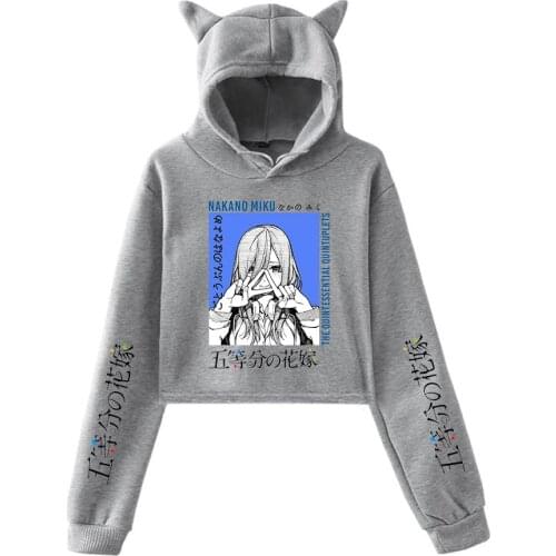 Anime Hooded The Quintessential Quintuplets Hoodies Women Kawaii Crop Top Cat Ear Sweatshirts Girls Pullover Y2K Fashion Clothes