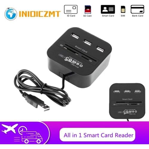 INIOICZMT All in 1 USB SIM Smart Card Reader For Bank Card IC/ID EMV SD TF 3USB HUB MMC USB-CCID ISO 7816 CACDNIEATM IC SIMSDTF