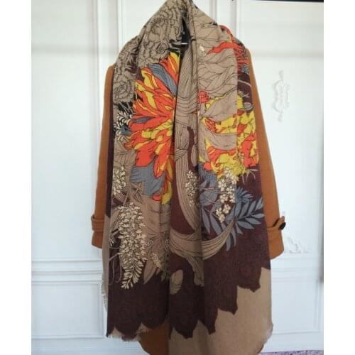 Vintage Color 100% Wool Blanket Scarves Shawl for Women Winter Warm Large Scarf Wraps Pashmina 180*130cm