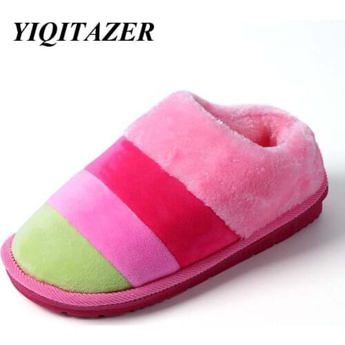 YIQITAZER 2017 New Design Winter Steet Plush Slippers Woman,Mixed Colors Cute Home Inside Plush Warm Womens Slides Pink Purple