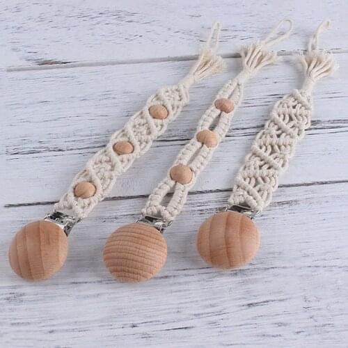 Crochet Pacifier Clip Chain Woven Cotton Rope BPA-free DIY Dummy Nipple Holder Baby Wooden Pacifier Clip Holder