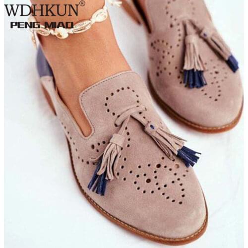 Women Brogue Flats Autumn New Woman Fashion Tassel Round Toe Shoes Fringe PU Leather Loafers Ladies Footwear Plus Size 35-42