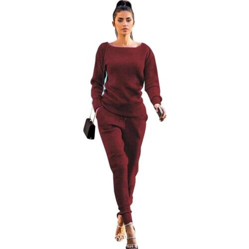 2020 Autumn Women Clothing Set Solid Color Casual Top And Pants 2 Piece Set Women O Neck Long Sleeve Women Sportswear Set