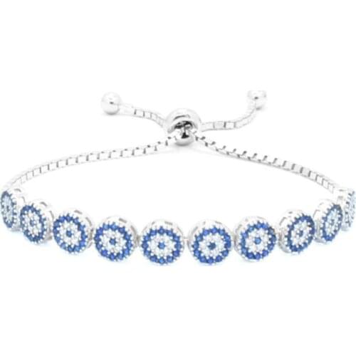 Lucky Evil Eye Blue Zircon Adjustable Bracelet Women Zirconium Turkish Silver Office Gift New Fashion Brand 2021 Hot