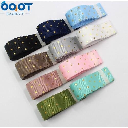 1'' 5yards Hot Gold Dot printing Grosgrain Ribbons DIY Handmade Child Bow Wedding Decoration Gift Wrap Material,L-20609-491