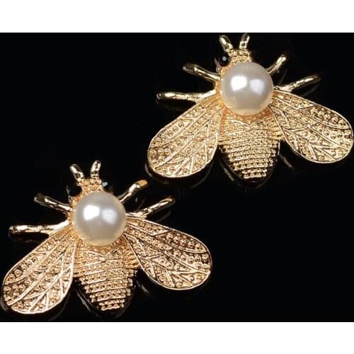 2020New 50Pcs Rhinestones Bee Pearl Buttons for DIY Hair Accessories or Phone Case Decoration QW21