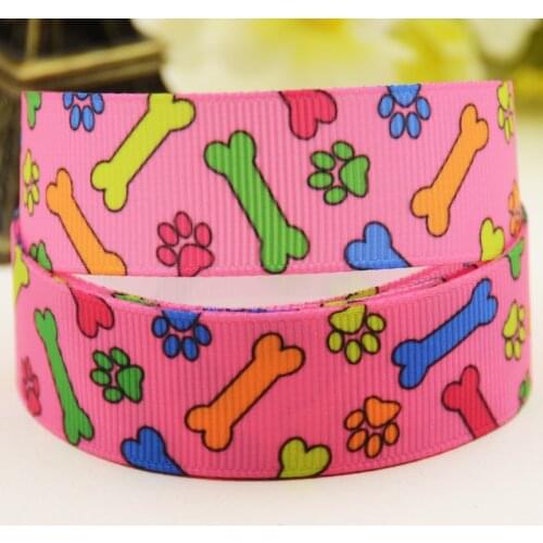 22mm 25mm 38mm 75mm Dog paw Cartoon printed Grosgrain Ribbon party decoration 10 Yards X-03479