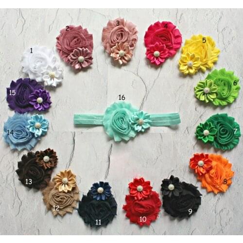 2021 New Girls Flower Headband Shabby With Satin Ribbon Flower With Matching Elastic Headband For Kids Girls Chindren 36Pcs/lot
