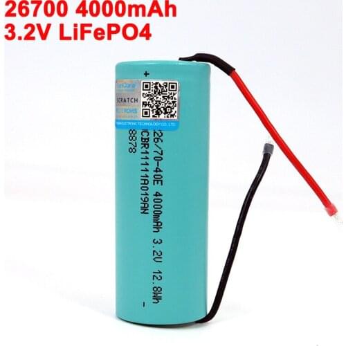 26700 3.2V 4000mAh LiFePO4 Battery 3C Continuous Discharge High power battery DIY Silicone Wire for Electric Car scooter