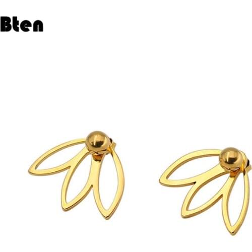 Bten 2021 Lotus pearl Jacket Flower Stud Earrings For Women fashion Jewelry Double Sided Gold Silver Plated earrings