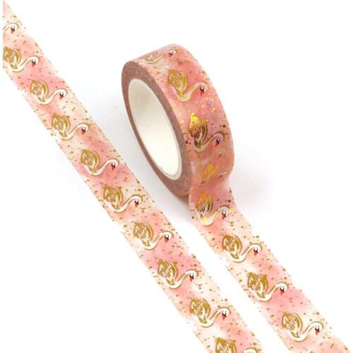 NEW 10pcs/Lot Decorative Cute Pink Swan Gold Foil Washi Tapes DIY Scrapbooking Planner Adhesive Masking Tape Stationery