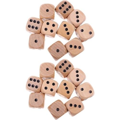 20Pcs Wooden Six Sided Dice Round Corner Dotted for Toy-Wood