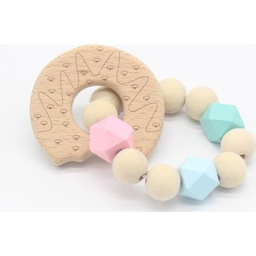 Wooden Baby Teething Bracelet Donut/Duck/Pineapple/Unicorn Shape Wood Beads Kids Play Gym Hanging Decoration Gift Baby Teether