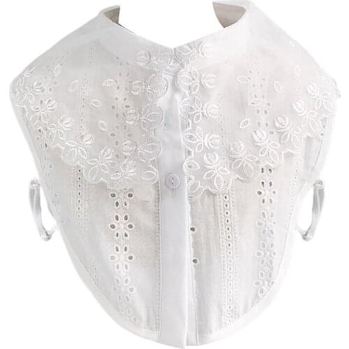 Women Crochet Hollow Out Floral Lace False Collar Button Lapel Half Shirt Dickey F42F