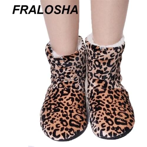 FRALOSHA womens leopard indoor shoes home indoor shoes non-slip soft home floor shoes women winter indoor soft plush boots