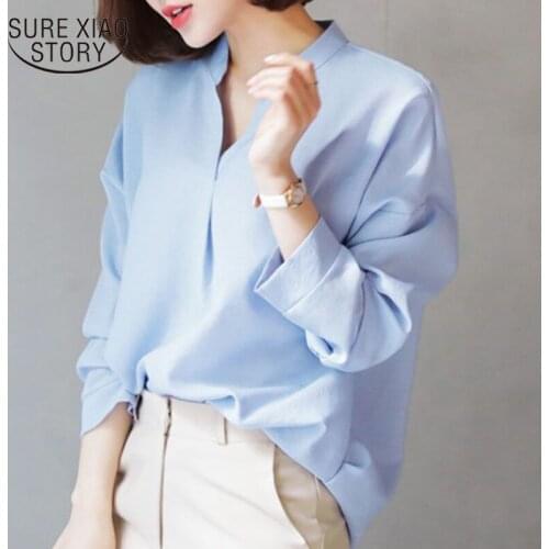 Office Lady Elegant Pullover Women Blouse 2021 Autumn Solid Chiffon Women Shirts Long Sleeve Plus Size Female Clothing 12379
