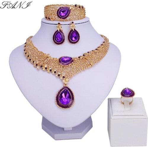 Fani African Costume Jewelry Sets Brand Dubai Gold Bridal Jewelry set nigerian Wedding Women Necklace/Earrings/Bracelet/Ring