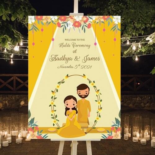 Indian Haldi Decor Entry Sign Board, Haldi Ceremony Welcome Signs, Haldi Ceremony Signages, Haldi Floral Welcome Signage, Haldi