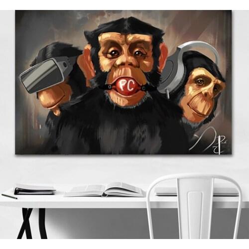 Three Funny Monkeys Painting On the Wall Posters and Prints Creativity Canvas Pictures for Living Room Decor Cuadros decorativos