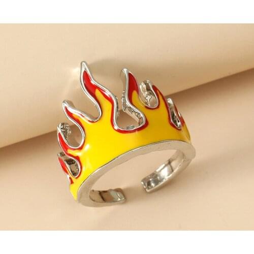 Hip Hop Style Punk Flame Rings Creative Enamel Ring Vintage Gothic Adjustable Open Rings for Women Men Fashion Jewelry Anillos