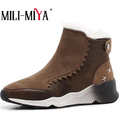 MILI-MIYA Fashion Cow suede women snow boot wool&plush warm fur comfortable round toe mixed colors handmade for females hot sale