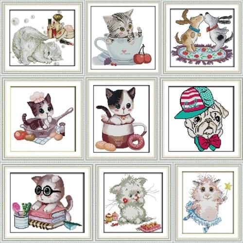 The Cat In The Cup Stamped Cross-stitch Patterns Cats Series 14CT Love Beautiful Kittens Embroidery Kit DIY Handwork Needlework