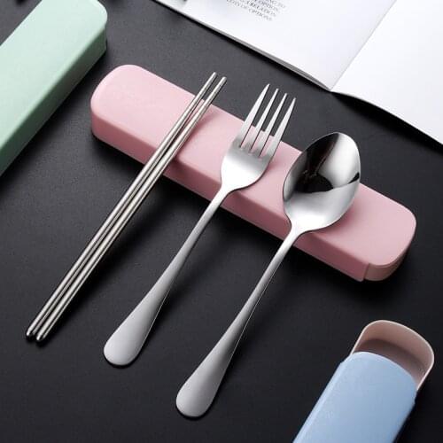 3 pieces/set cutlery set travel student portable box tableware stainless steel spoon fork chopsticks kitchen tableware