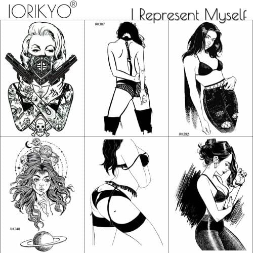 New Black Adults Tattoo Stickers Women Body Art Drawing Temporary Tattoo Punk Girls Sexy Love Waterproof Tatoos Self Adhesive