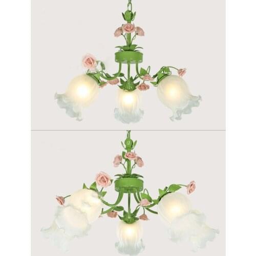 American Style LED Rose Pendant chandelier Children Bedroom flower lights living room Dinning Room Pendant Lights Glass lamp D65