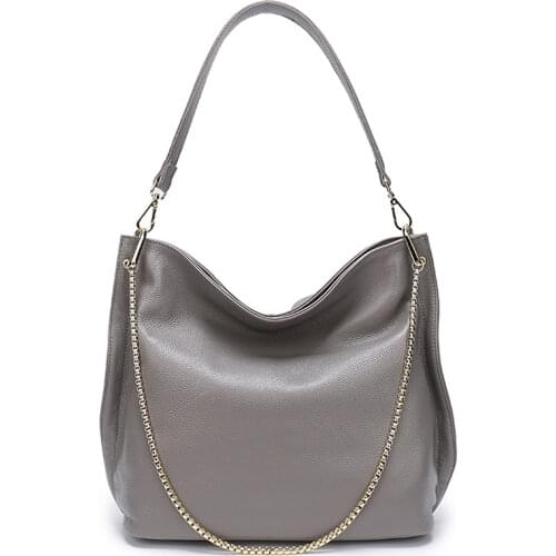 Luxury Chain Design Large Tote Bag 100% Real Genuine Leather Women Handbag Elegant Female High Quality Crossbody Bags