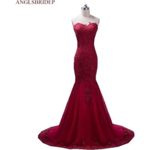 Real Photo Luxurious Burgundy Mermaid Wedding Dresses Robe de mariee Formal Sweetheart Floor-length Bridal Gowns
