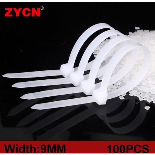 ZYCN 100Pcs Width 9MMx 400 500 1200 Self-Locking Nylon Cable Ties Black Harness Fixed Bicycle Plastic Oversize