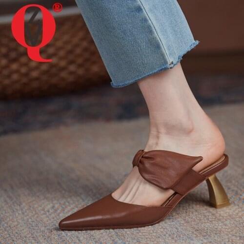 ZVQ Woman Genuine Leather Sandals Slipper summer New Style Pointed Toe Solid color Comfortable Fashion Concise Bowknot Mature