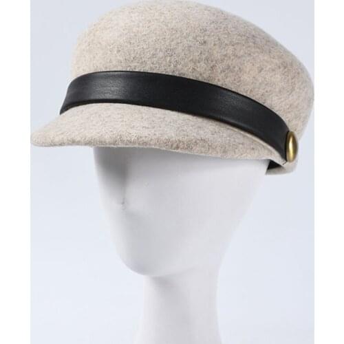 Fedoras High Quality Fashion Wool Felt Hat PU Belt Decoration Women Fedora Flat Top Knight Equestrian Cap