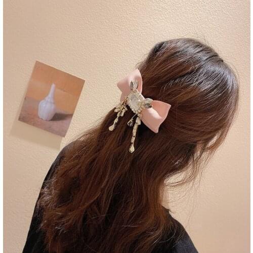 TIMEONLY Sweet Bling Crystal Rhinestone Bowknot Barrettes for Women Gold Metal Black Pink Ribbon Tie Bow Clip Hairpins Headwear