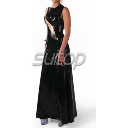 Suitop latex rubber fetish evening long dresses for women