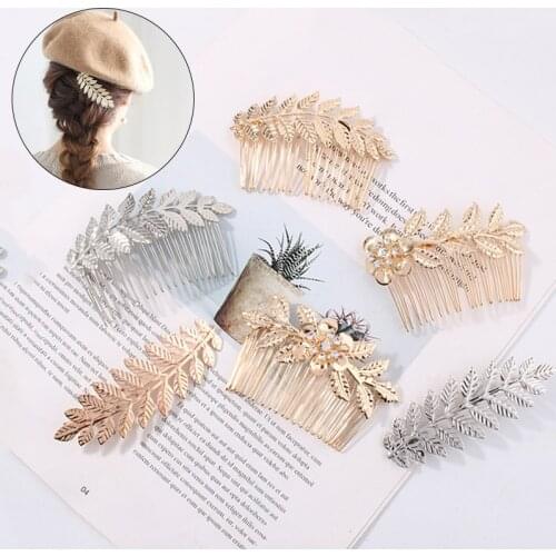 Vintage Hair Clip Metal Punk Leaves Comb Hairpins Girls Party Gold Fixed Bangs Hair Accessories Women Leaves Comb Hairpins