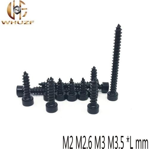 20pcs/lot M2 M2.6 M3 M3.5 Carbon Steel With Black Hexagon Socket Cap Head self tapping screw Model Screw audio screws