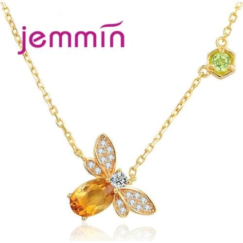 High Quality Elegant Wedding Party Gold Color Design Crystal Charms Pendant Necklace For Women Bee Delicate Choker