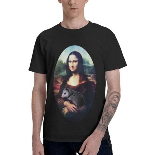 Funny Mona Lisa Possum Tshirts Men Graphic Tee Top Cotton T Shirt Short Sleeve Deleas Opossum Marsupial T-shirts Gift Idea Merch
