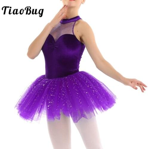 Womens Ballet Tutu Costume Black Swan Lake Dance Leotard Dress Shiny Sequins Sleeveless Tutu Dress