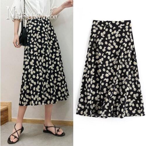 2020 Korean High Waist Flower Printed Women Skirt A Line Female Skirts
