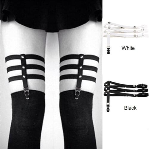 Women Sexy Harajuku handmade Punk Garters Belt three Rows adjustable and Elastic Leg Ring Goth stocking suspender Free Shipping