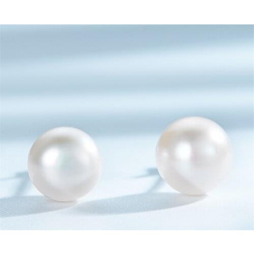 DY 925 Sterling Silver Earring 8.5MM Round Freshwater Pearl Elegant Dignified Stud Earring For Female Women Classic Jewelry