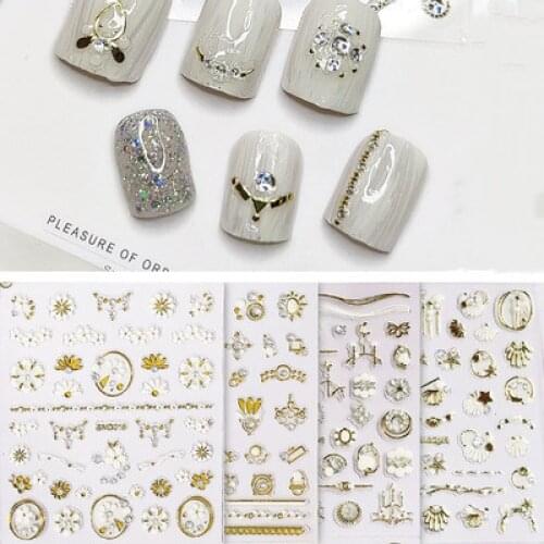 20pcs 5D embossed nail art jewelry decals three-dimensional bronzing imitation diamond pearl star and moon hollow nail stickers