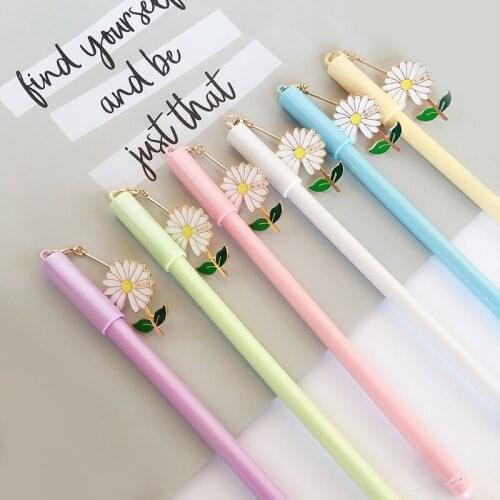 36 pcs/lot Kawaii Daisy Pendant Gel Pen Cute 0.5mm Black ink Signature Pens Promotional Gift Stationery School Supplies