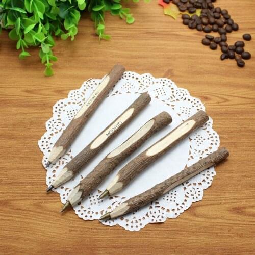 40PCS Eco-friendly Wooden Ballpoint Pen Natural Branch Tree Leather Pen Degradable Eco-friendly Pen Stationery